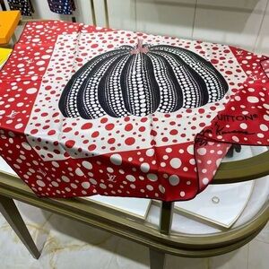 Red and White Dot Scarf with Black Pattern